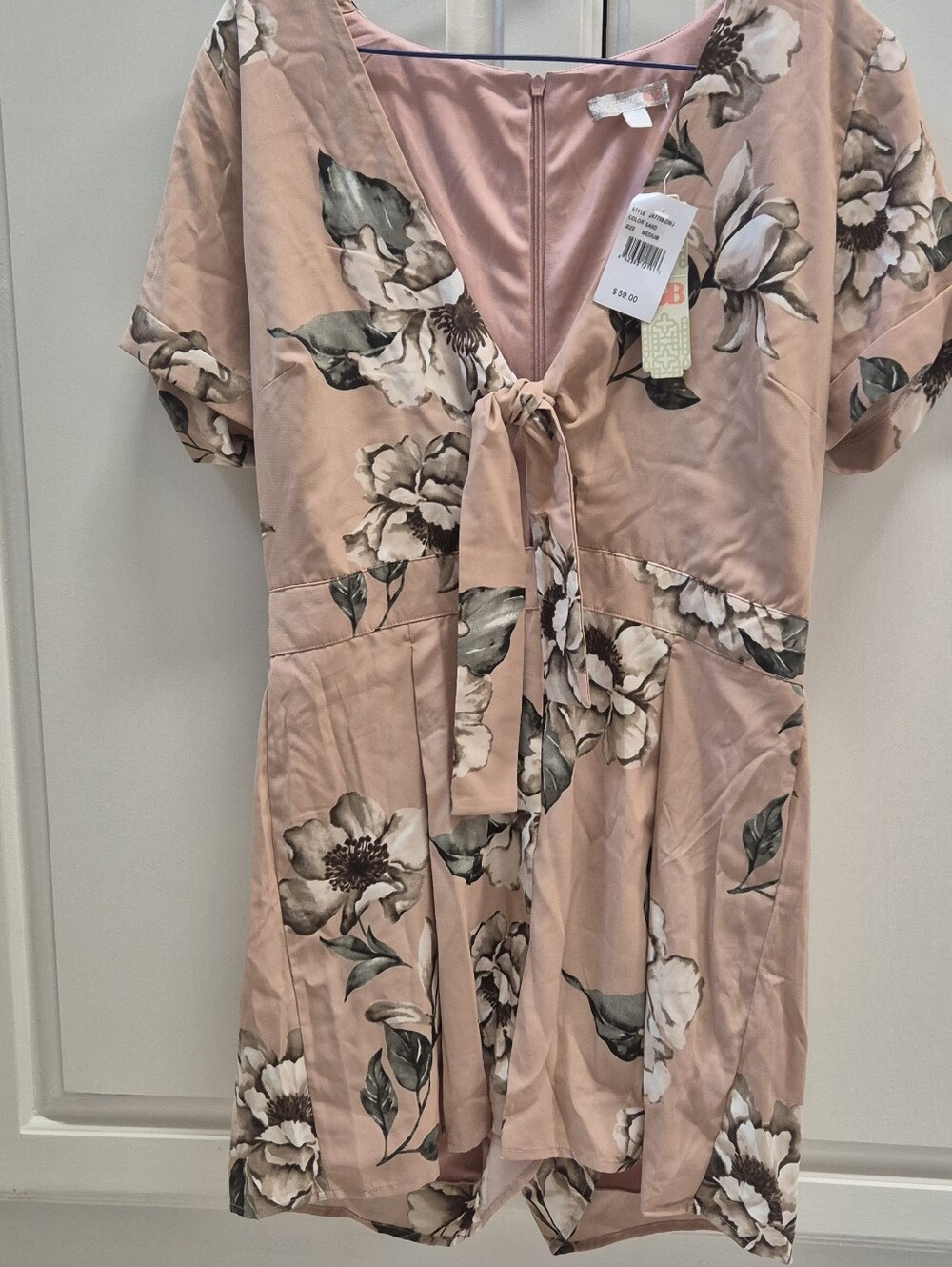 C&C California Sand Floral V-Neck Midi Dress - Pink Sand & Brown Floral